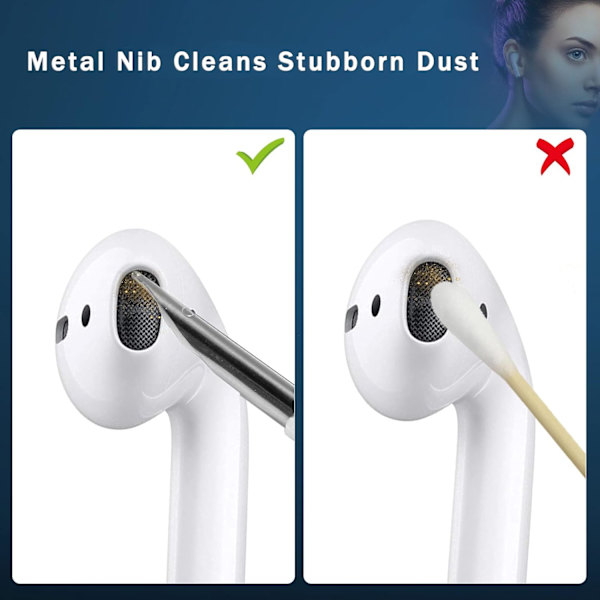 Airpods-puhdistussarja, korvakuulokkeiden puhdistuskynä harjalla ja metallikärjellä, kannettava korvakuulokkeiden puhdistuslaite