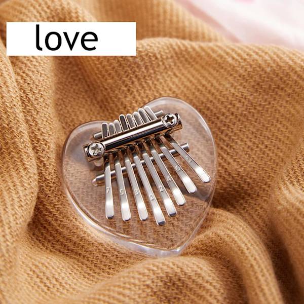 Mini Kalimba 8-tangenters tummepiano, solid akryl fingerpiano med snöre