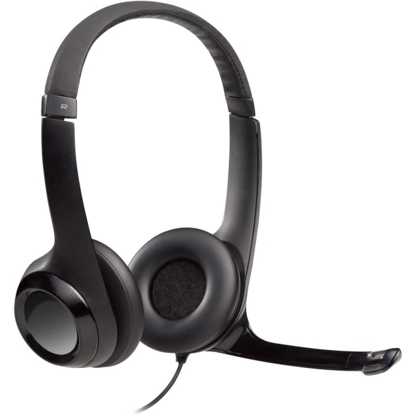 Kablet headset, stereohodetelefoner med støydempende mikrofon, USB, innebygde kontroller, PC/Mac/bærbar PC – svart