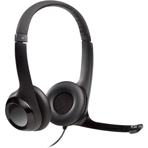 Trådbundna headset, stereohörlurar med brusreducerande mikrofon, USB, in-line kontroller, PC/Mac/laptop - svart