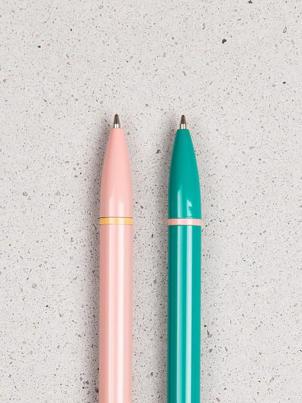 Kuglepen, sort blæk, 1 mm, 2-pak (pink+grøn)