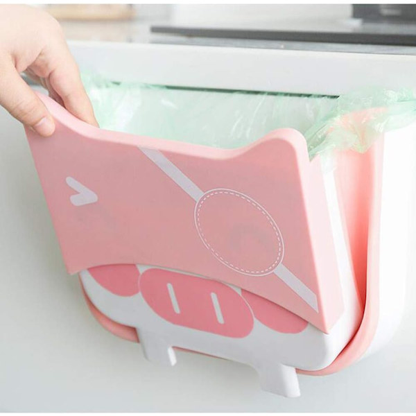 Taitettava keittiön roskakori, roikkuva roskakori, sisäänrakennettu keittiön roskakori autoon, kaappiin, toimistoon, kylpyhuoneeseen, makuuhuoneeseen Pink