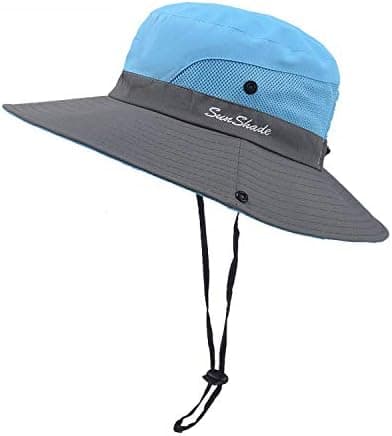 Dam UV-skydd - Fällbar solhatt i mesh med bred brätte och hästsvanshål blue