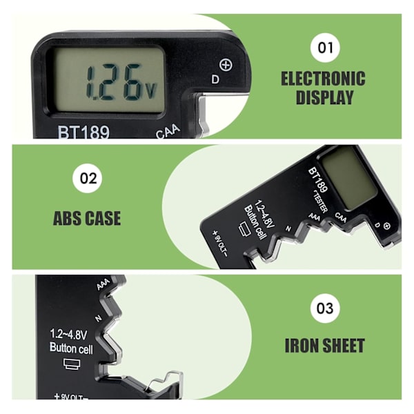 Mini Universaali ABS Digitaalinen Akun Testaaja Korkearesoluutioisella LCD-Näytöllä Yhteensopiva DC AA AAA N LR44 9V 6F22 Tyypeille, Energianhallintaan