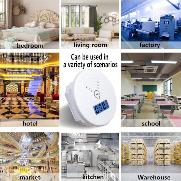 Hiilimonoksidihälytin, vaihdettava paristokäyttöinen hiilimonoksidihälytin digitaalisella näytöllä ja LED-valolla