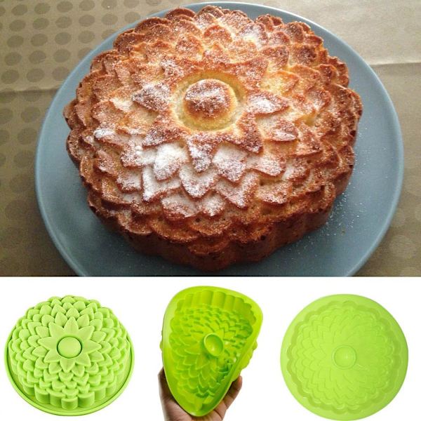 3-pak blomsterformede silikonekagebrød-tærteforme, store runde solsikke-krysantemum-roseskabeloner