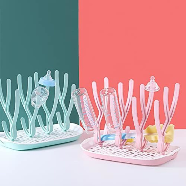Babyflaska Torkställ | Torkställ för Småbarns Sippy Cups, Spädbarns Tallrikar och Tillbehör för Bänkskivan med Avloppsfack (Grön)