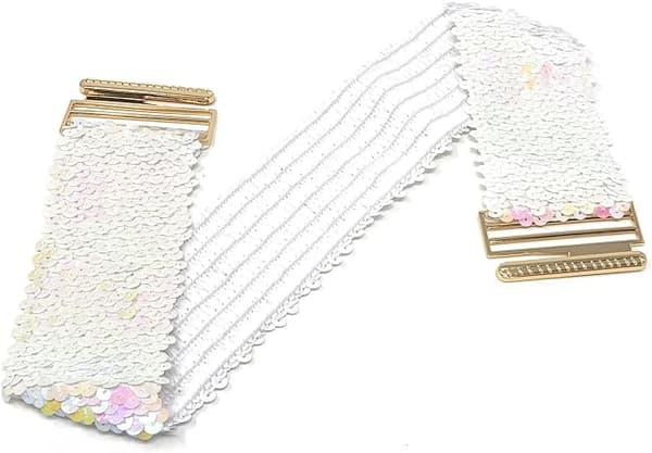 Dam Paljettbälte med Elastisk Stretch och Guldfärgat Spänne Midjeband Korsett, Vit White