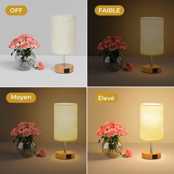 Touch Nattbordslampe Sett med 2 med USB-A + USB-C Ladeport, 3-veis dimbar, linskjerm