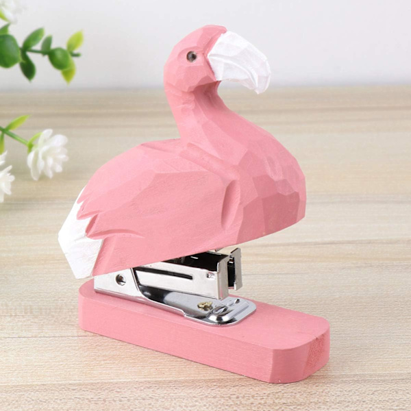 Flamingo Mini Dyrestapler Nyhet Tre Stapler Levende Håndlaget Tre Stapler, Skrivebordsdekorasjon for Skolekontor Stasjonær Barn