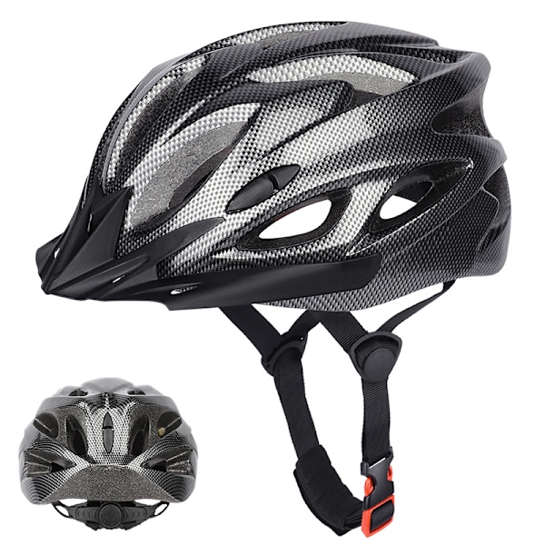Cykelhjelm, Justerbare mountainbike- og landevejscykelhjelme, 18 ventilationsåbninger med justerbar rem og aftagelig skygge (hovedstørrelser 57-62 cm) Carbon black