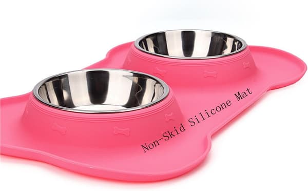 2 Rustfrie Stålskåler til Hund, Sklisikre Silikonskåler med Mat- og Vannbeholder