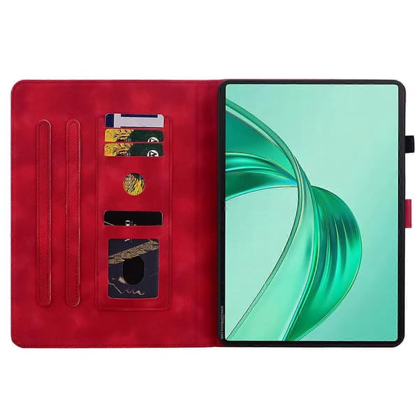 For Honor Pad X8a Etui Lily Blomst Prægning Kortpladser Læder Tablet Cover - Rød