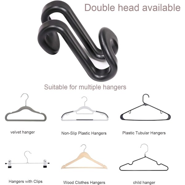 Klädhängare Connector Hooks, 20 st Flerskikts Kaskade Hängare Hooks, Plast Heavy Duty Kaskade Mini Hooks för Space Saver, Svart