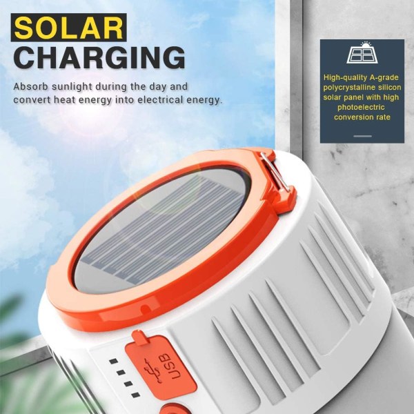 Campinglys, solcelledrevne campinglys, vanntette campinglys, oppladbare bærbare lys via USB