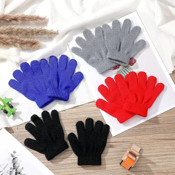 4 par vinterhansker for barn - Strikkede helfinger varme hansker varme elastiske strikkede hansker for småbarn gutter og jenter