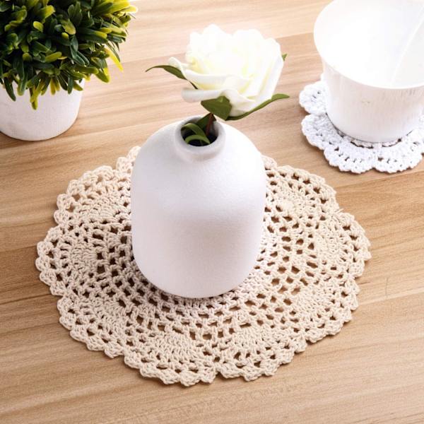 Käsinkudotut puuvillaiset virkatut aluslautaset pitsi pöytätabletit, noin 20 cm, 4 kappaletta (beige)