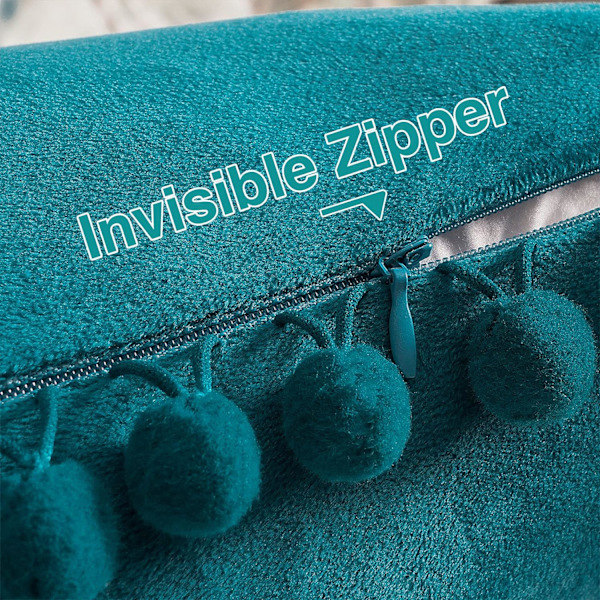Dekorative putetrekk 18 x 18 tommer Myke partikler Fløyel Solid putetrekk med pomponger 45 x 45 cm, Pakke med 2 Teal