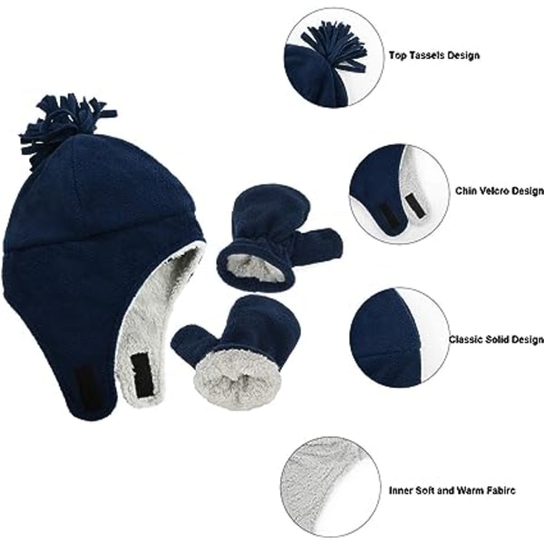 Baby Boys Sherpa Fodrad Varm Ull Pilot Hat Baby Boys Winter Hat Handske Set