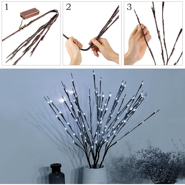 LED-trädgren blomsterarrangemang ljusslinga - varm färg/Färg/vit, Vas ingår ej color 3