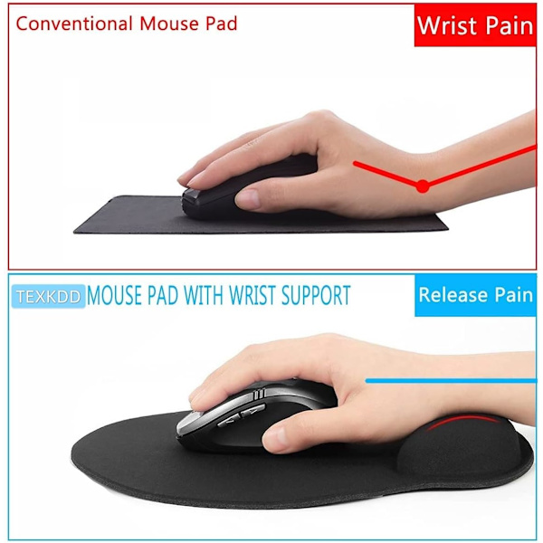 Ergonomisk minneskumspelmusmatta med handledsstöd, lämplig för kontor, datorer, bärbara datorer, hem och spel.