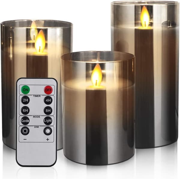 Set med 3 flimrande LED-ljus, med fjärrkontroll och timerfunktion