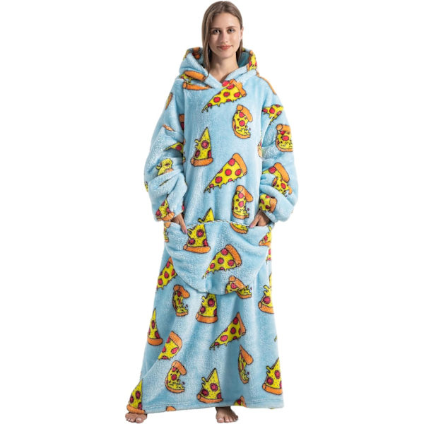 Extra stor hoodie bärbar filt, supermjuk varm och bekväm jättebärbar filt för kvinnor män vuxna (pizza extra lång)