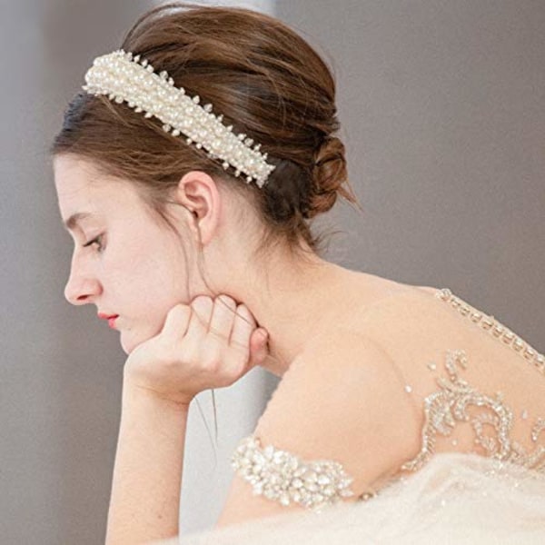 Pärldiadem för kvinnor, vita bling faux pärlor strass hårband, brud hårbåge bröllopshår accessoarer för kvinnor flickor