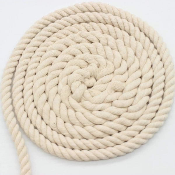 Blød snoet reb 100% bomuld til macramé, strikning, vægplanter, kreative hobbyer - 10 mx 10 mm