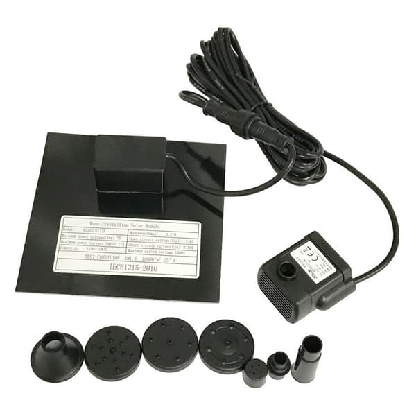 7V 1.2W Solcellsdriven fontänpump, solcellsvattenpump med 6 munstycken borstlös dränkbar fontänkit 11x11cm, linlängd 3m