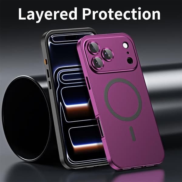 iPhone 18 Pro Max-deksel, magnetisk luksus 2-i-1 aluminiumsramme PC-bakplate, støtsikkert telefondeksel med fallbeskyttelse (vinrød) Wine Red iPhone 18 Pro Max
