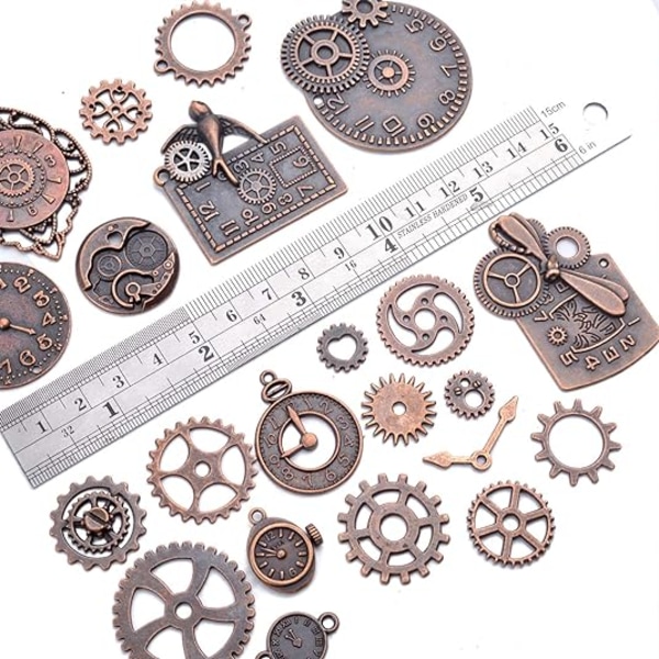 Klockansikte Charm Hänge, 100 Gram Multi-Style Klockor och Urtavla Rörelse Charms Växlar Steampunk Hänge Hantverk Material RedCopper