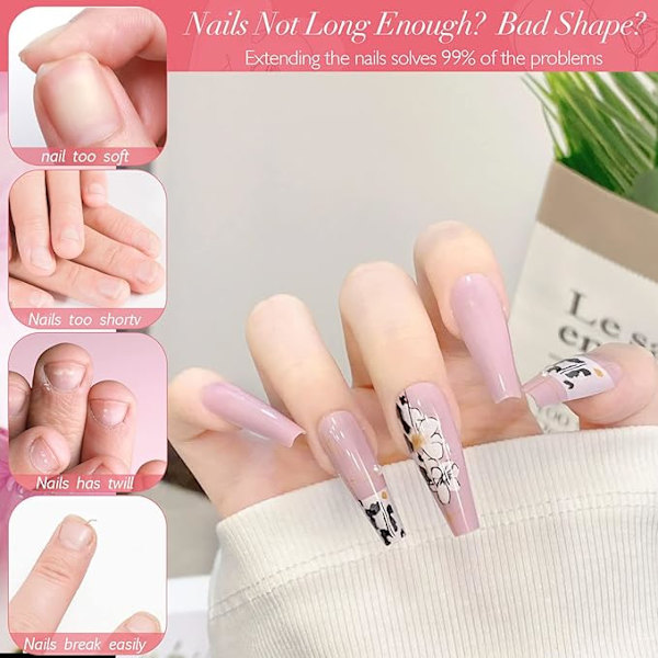 Nagelspetsar, mjuk gel full cover nagelspetsar kit för nagelförlängningar, klara akryllimspetsar utan fil falska franska nagelspetsar för nagelkonst Semi-matte-trapezoidal