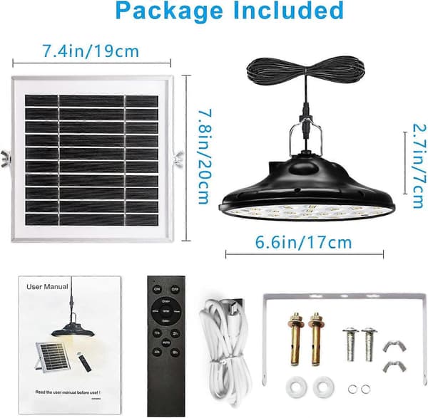 100 LED 1200LM Solcellelamper Utendørs, 3 Moduser, 4 Lysstyrker med Fjernkontroll, IP66