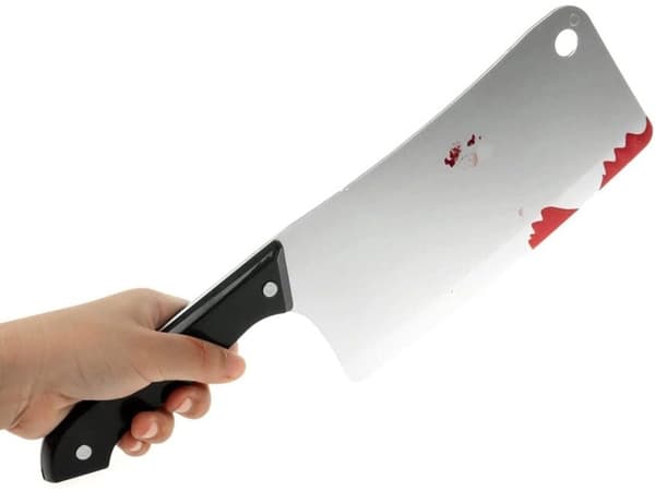Blodig köttyxa för mördare, psykopatdräkt, halloweenkniv