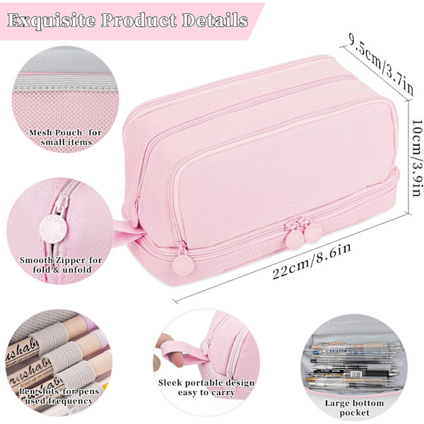 Pennfodral, Stort Pennfodral Med 4 Fack Stationery Organizer för Pojkar och Flickor, Pennfodral Lämplig för Barn Tonåringar Studenter Rosa