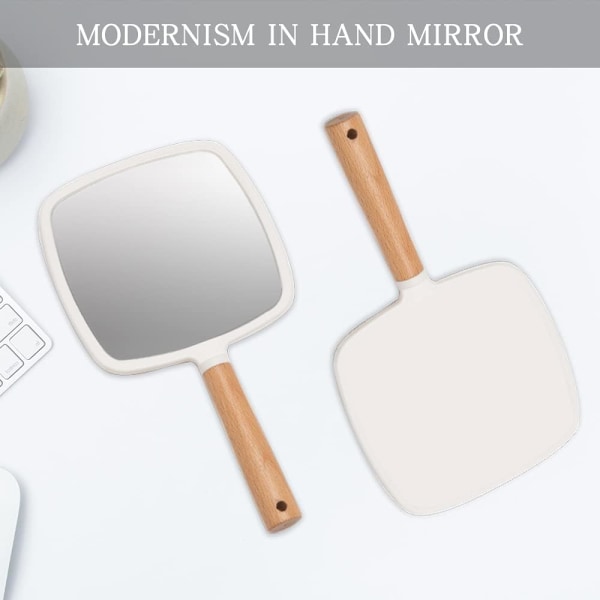 Handhållen spegel med handtag för smink, handspegel av trä enkelsidig bärbar sminkspegel