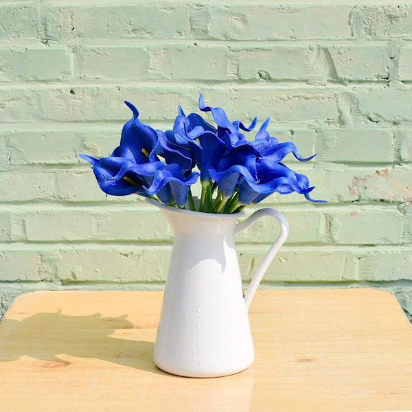 20 st bule blommor konstgjorda kallaliljor sidenblommor 13,4\" för hem kök & bröllop