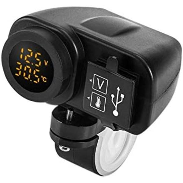 12V 5V Motorcykel USB-laddare för 2.1A 12V Motorcykelladdare med LED Voltmeter Display Termometer