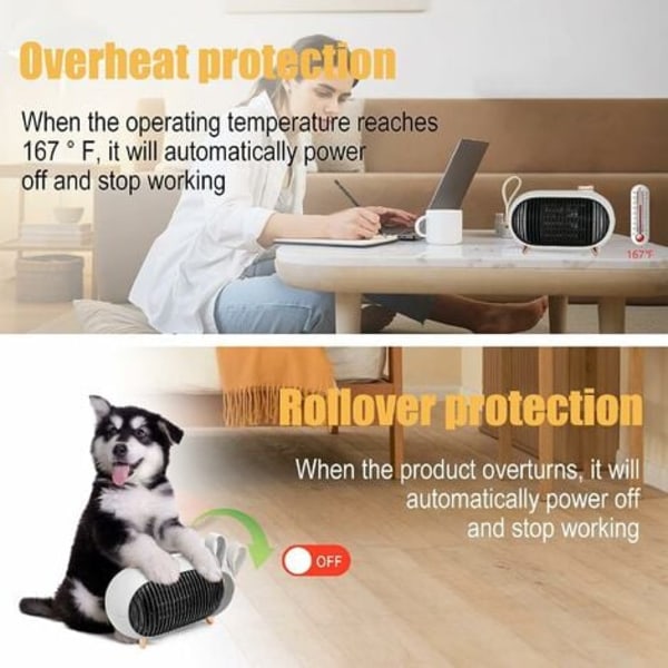 Space Heater-Mini bärbar rymdvärmare för hem och kontor - liten energieffektiv värmare med överhettningsskydd - för sovrum, campingtält