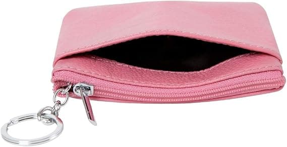 Ægte læderpung til kvinder med nøglering, pink pink