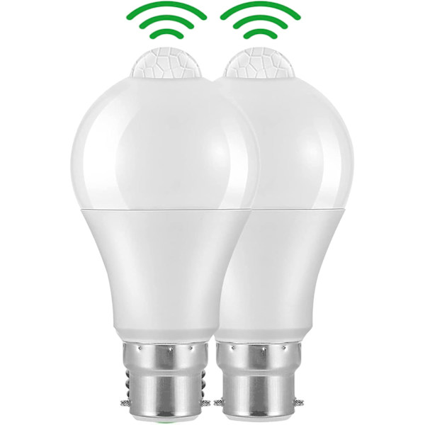 B22 Bajonett LED Rörelsesensorlampa, 12W, 1020lm, Kallt Vitt 6000K, CIR > 85, IP42 Vattentät och Energisparande, Icke-Dimbar