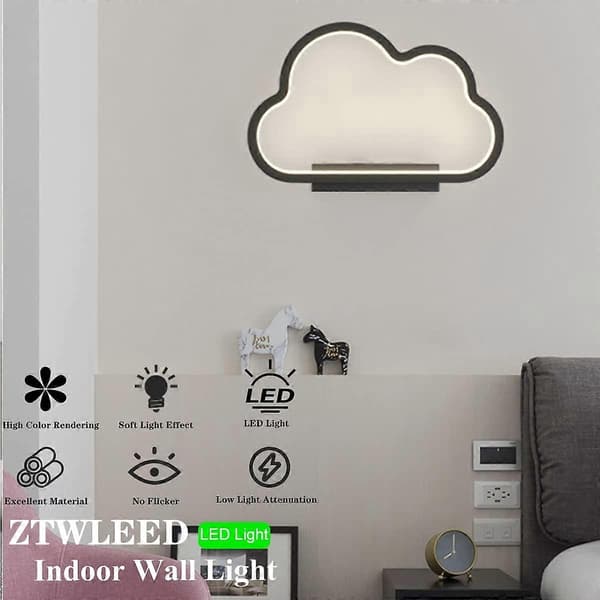 20W LED Vägglampa för Inomhusbruk, Molnform, Trefärgsdimbar, RA85 (Svart)