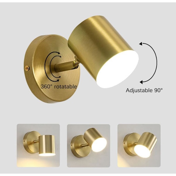 Indendørs væglamper, LED læselampe, 350° roterbar guld væglampe natlampe, 3 farvebelysning til soveværelse, gang, stue Blanco