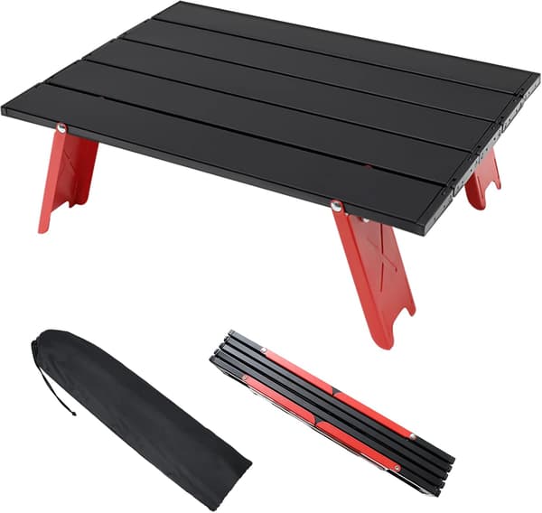 Camping sammenleggbart bord, lett bærbart mini sammenleggbart aluminiumsbord med bæreveske, lite praktisk sammenrullbart sidebord (rødt)