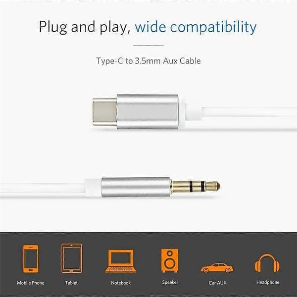 Type-C til 3,5 mm lydkabel bil hovedtelefon højttaler Type C konverter jack aux ledning (digital version)