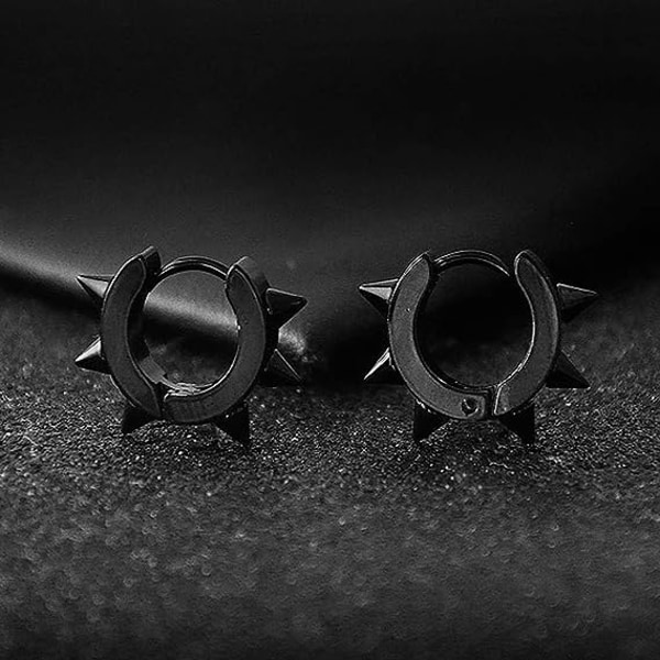 Stud/Hoop Ørepyntsett for Menn og Kvinner, Punk Smykker, Rustfritt Stål (Stud - Svart)