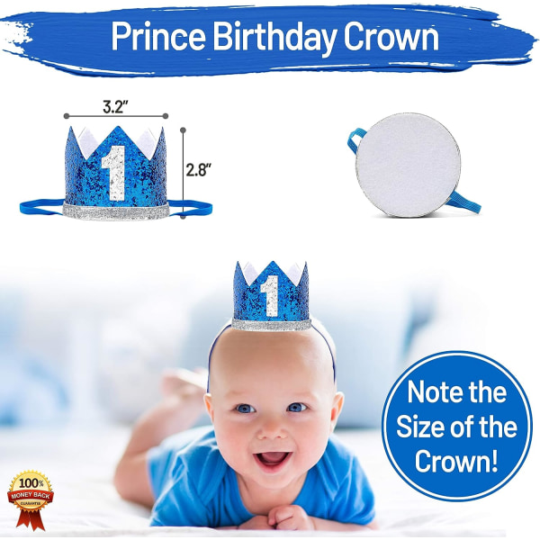 Baby 1st Birthday Boy Decor med krona - HAPPY BIRTHDAY ONE burlap banderoll,