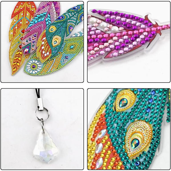 6 st 5D Diamantmålning Bokmärke Fjäderform Rhinestone Bokmärken Full Borr Kristall DIY Ritning efter Nummer Broderi för Konst Hantverk Present