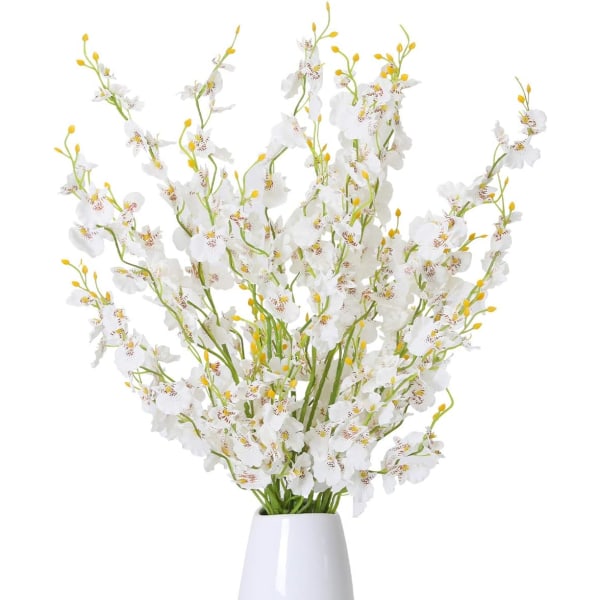 12 stk. gule kunstige gypsophila blomster, kunstige orkidéblomster silke falske dansende orkidébuket (hvid)